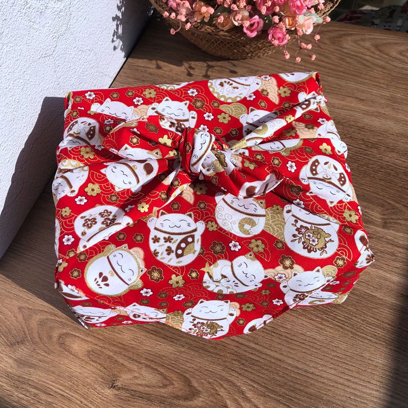 Furoshiki伝統的な日本ラップ布綿赤ラッキー猫クリスマ - Furoshiki Wrap Cloth のレビューと価格