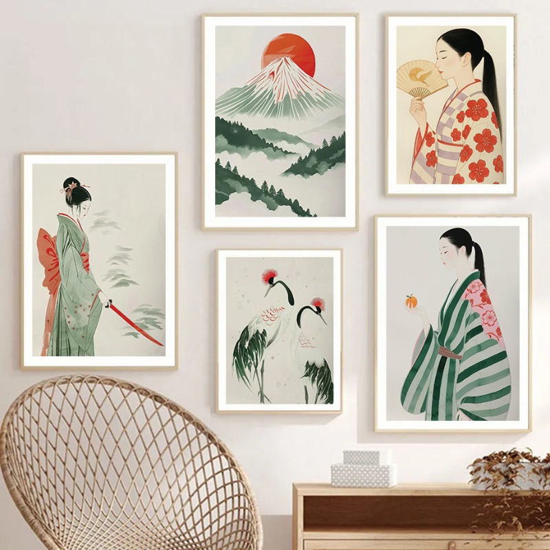 富士山と鶴日本の壁プリント現代ミニマリスト風景アート伝統的な - Japanese Zen Lifestyle のレビューと価格